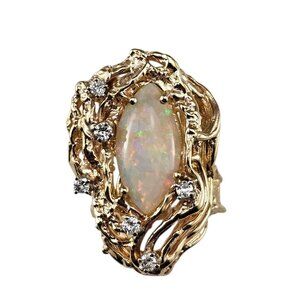 14K Yellow Gold Opal and Diamond Ring Size 5 #23556